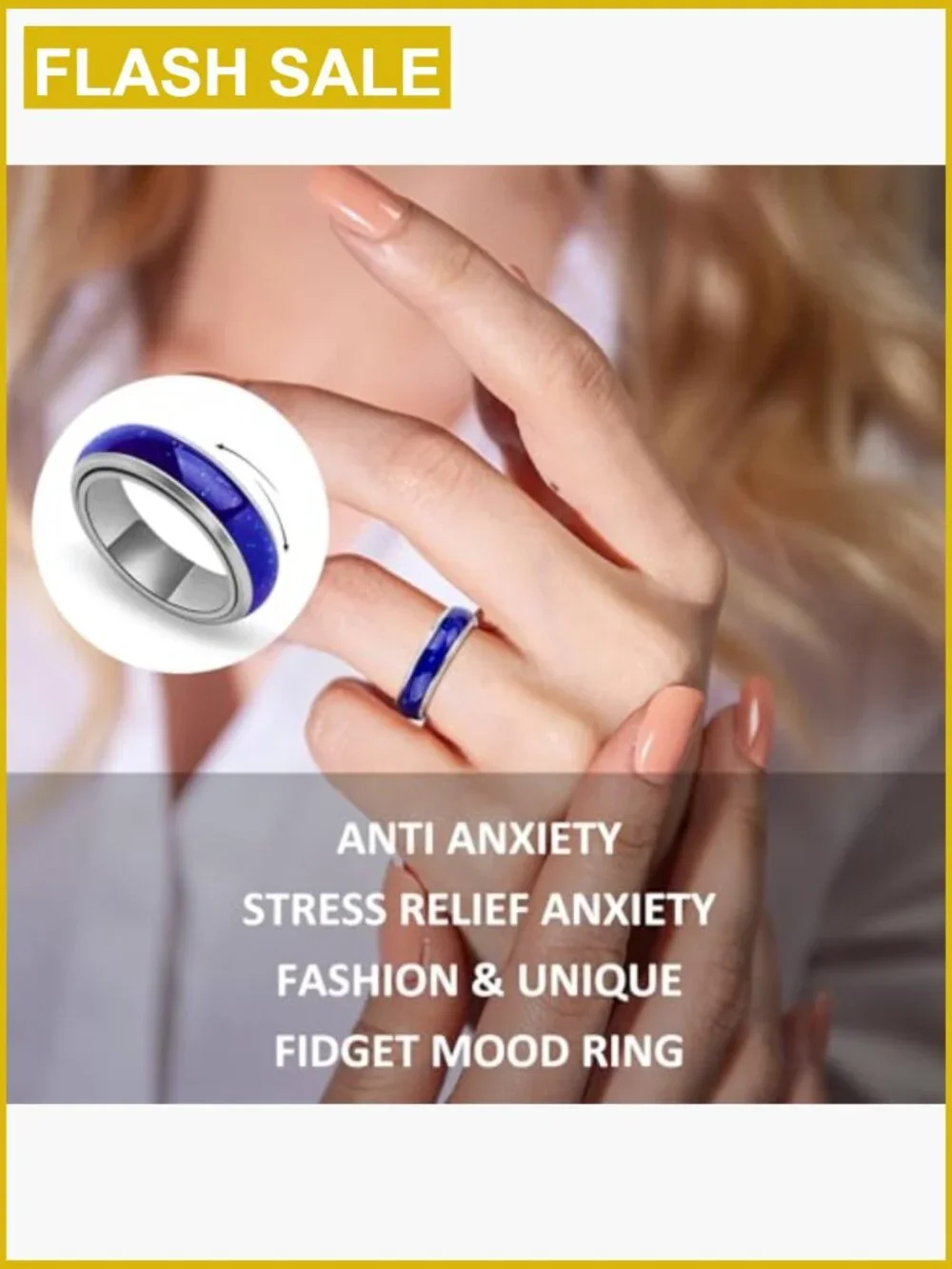 Stainless Steel Mood Fidget Spinner Ring for Anxiety Stress Relief